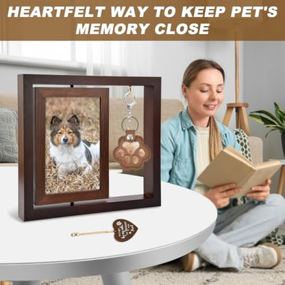 Pet Memorial Frame - Rotating Wooden Picture Frame for 4x6 Photos, Dog Memorial Picture Frame for Loss of Dog or Cat Sympathy Gift, Pet Bereavement Remembrance Picture Frame for Beloved Dog or Cat