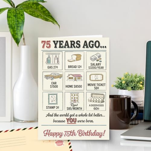 75th Birthday Card, 75th Birthday Cards for Women Men with Seal and Envelope, 75 Birthdayy Card for Mom Dad Grandma Grandpa Friend from Daughter Son Grandson Granddaughter - color: 75th