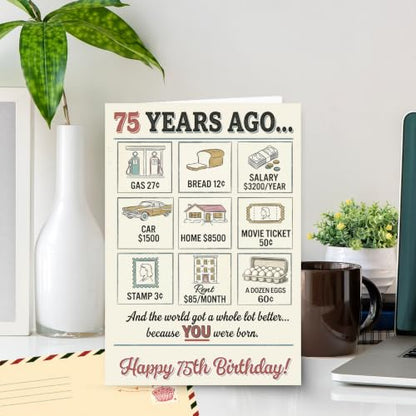 75th Birthday Card, 75th Birthday Cards for Women Men with Seal and Envelope, 75 Birthdayy Card for Mom Dad Grandma Grandpa Friend from Daughter Son Grandson Granddaughter - color: 75th