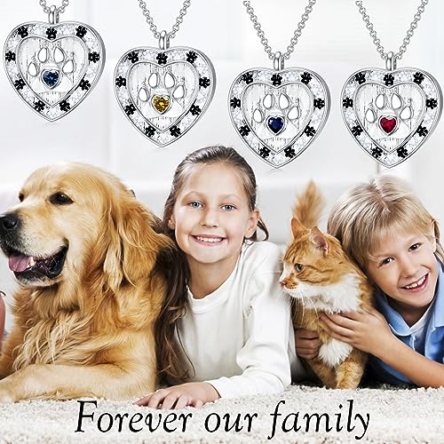 SOULMEET Memorial Pet Necklace for Ashes, Silver/White Gold Paw Print Urn Necklaces with Birthstone for Ashes Keepsake Cremation Jewelry for Pet Cats Dogs - style: E1-Locket Only-May