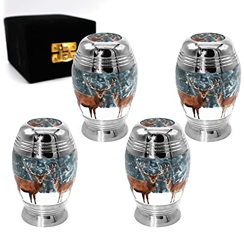 Deer Keepsake Keepsake Urns for Human Ashes with Velvet Gift Box for Cremation Keepsakes for Ashes - Small Cremation Urn and Small Keepsake Urn Set of 4 - color: Divine Deer
