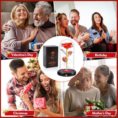 Birthday Gifts for Women Mom USB Galaxy Flower Red Rose in Glass Dome - color: Usb-red