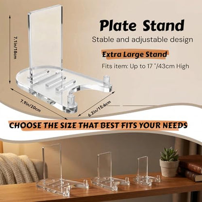 Acrylic Easel Display，Plate Stands for Display，Adjustable Clear Display Holder for 12" to 17" large Plate, Platter, Book, Card, Frame, Picture, Artwork, Plaque (Extra Large 12"-17") - size: Extra Large 12"-17"