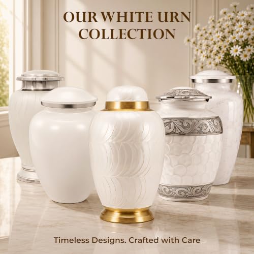 Personalized Dometop White Cremation Urns for Human Ashes Adult Set of 2 - color: Dometop White Single Urn - Custom