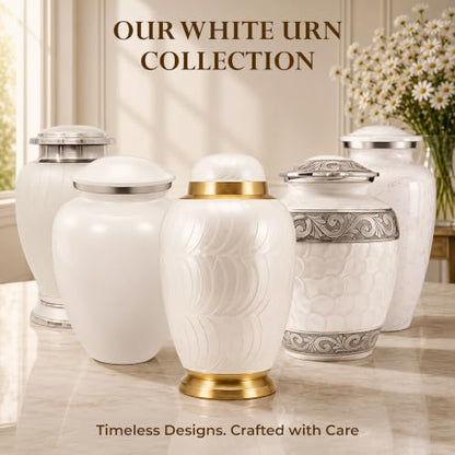 Personalized Dometop White Cremation Urns for Human Ashes Adult Set of 2 - color: Dometop White Single Urn - Custom