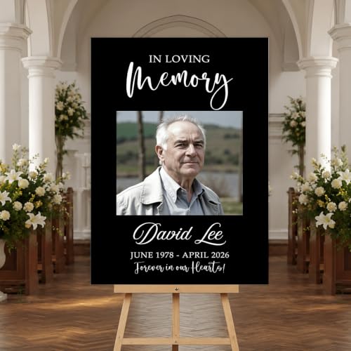 Personalized Black Funeral Welcome Sign, Elegant Celebration Of Life Funeral Photo Sign, Memorial Welcome Sign with Picture, In Loving Memory Of Sign, Memorial Signs, Celebration Of Life Decorations - color: Style #11