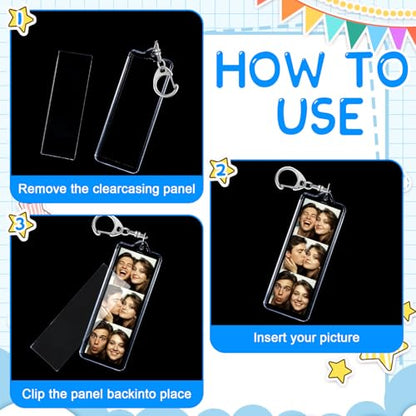 MTLEE 12 Pcs Mini Photo Strip Keychain Frame 1x3 Inch Acrylic Photo Booth Keychain Double Sided Keyring Blank DIY Custom Gift - style: D-shaped Clasp