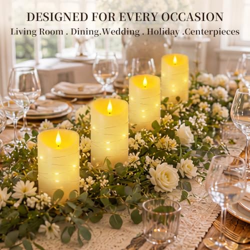 Homemory Flameless Candles with String Lights, 2 Pack Embedded Fairy String Lights LED Candles, Electric Flickering Candles with Remote Control and Timer, Real Wax, Ivory White - color: Ivory, 2Pack