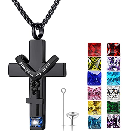YOUFENG Birthstones Urn Necklaces for Ashes Cross Cremation Pendant Urns for Human Ashes Memorial Keepsake Locket Jewelry - style: September-birthstones
