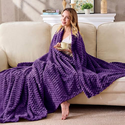 330GSM 3D Jacquard Throw Blanket for Couch, Purple, 50"x60" - color: Purple, size: Throw(50"x60")
