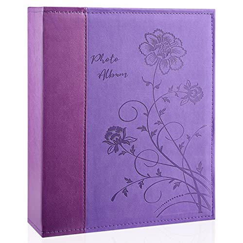 Photo Album 8x10 Clear Pages Pockets Leathe Cover Slip Slide in Photo Album Holds 50 Vertical 8x10 Photos Picture Book for Wedding Family (Purple) - color: Purple, size: 50 Pockets/1PK