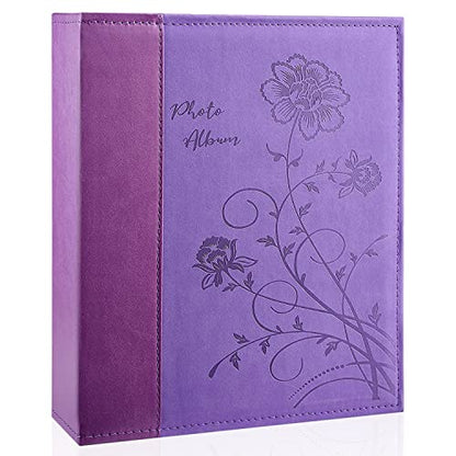 Photo Album 8x10 Clear Pages Pockets Leathe Cover Slip Slide in Photo Album Holds 50 Vertical 8x10 Photos Picture Book for Wedding Family (Purple) - color: Purple, size: 50 Pockets/1PK