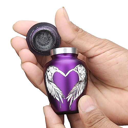Purple Small Urns for Human Ashes - Angel Wings & Heart Mini Urns - Cremation Keepsakes urns for Ashes - Ash Holders – Urn -ERN - Tiny Urns for Men - Miniature Urn - (Single) - color: Purple