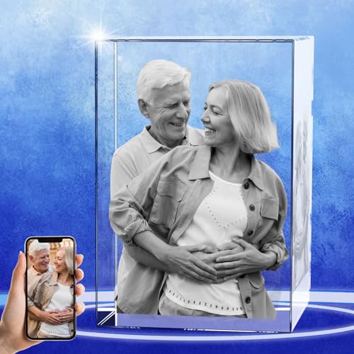 Personalized 3D Crystal Photo, Customized Laser Engraved Glass Picture Frame, Great Anniversary, Birthday, Christmas, Father's Day, Memorial Gifts for Women, Grandpa, Dad, Mom(Portrait, Small) - color: Portrait, size: Small