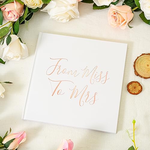 Calculs Bridal Shower Guest Book from Miss to Mrs Picture Book Polaroid Blank Pages for Instant Film Rose Gold Bachelorette Party Sign in Book 8.5” Square White Cover Rose Gold Foil Stamping - style: Art Deco