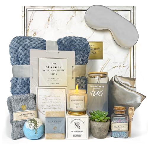 AHAGIFTREE Get Well Soon Gift Baskets For Women,12PC Get Well Gifts for Women After Surgery,Birthday Gifts,Care Package,Grief,Sympathy,Condolences Gift Basket for Friend (navy blue) - color: Blue