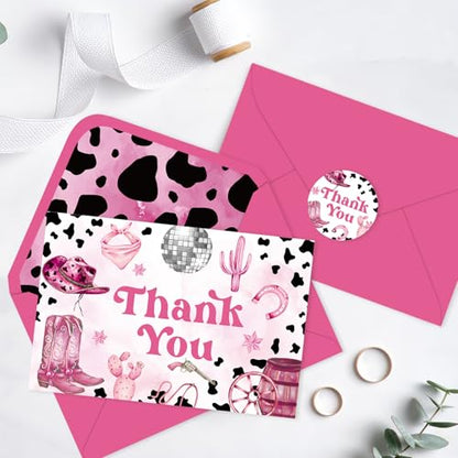 FYSUIMU 24 Pack Cowgirl Thank You Card Bulk Leopard Print Cowgirl Hat Boots Blank Note Cards with Envelopes Stickers Western Greeting Cards for Birthday Baby Shower - style: Cowgirl