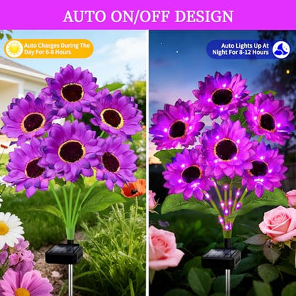ANGMLN Solar Garden Lights 4 Pack 24 Purple Solar Sunflower Lights - color: 6 Head Sunflower Purple