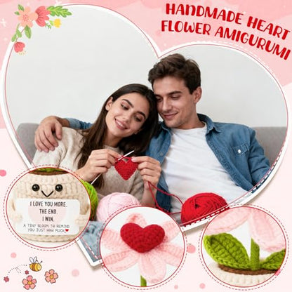 Anniversary Gifts for Woman Men Boyfriend Girlfriend- I Love You More Crochet Flower Couples Gift for Him Her Wife Husband, Romantic Valentine Engagement Wedding Long Distance Birthday - color: Love1