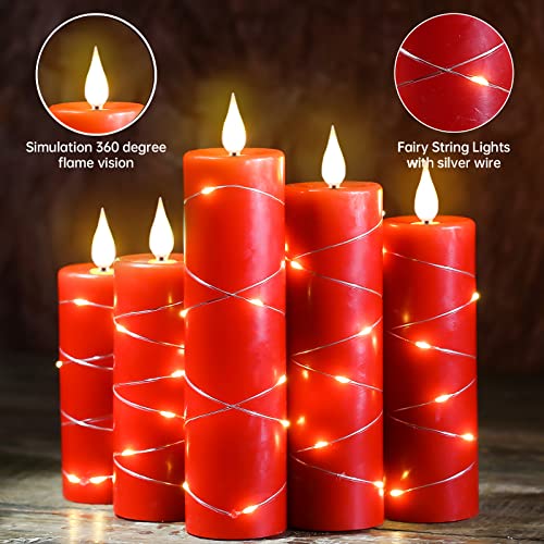 Upinmz Red Real Wax Flameless Candles, 5-Pack, Remote Timer, String Lights - size: Red-Wax-5 Pack