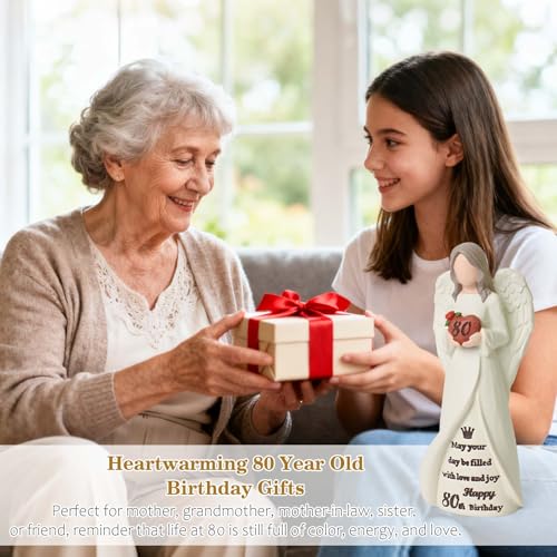 80th Birthday Gifts for Women, Happy 80th Birthday Decorations for Women | Best Gifts for 80 Year Old Woman Moms Grandmother Friends, Elegant Angel Figurine for Home Party Decor - style: 80th Birthday