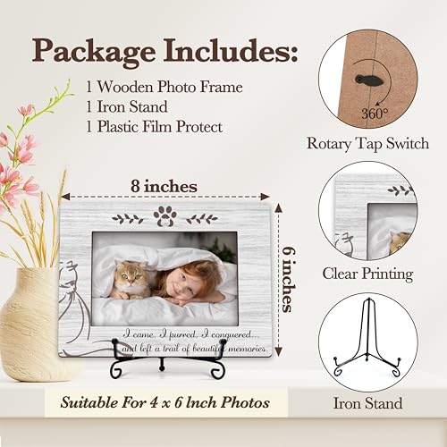 Cat Memorial Picture Frame, Cute Pet Wood Photo Frame With Stand, Cat Lover Gifts, Remembrance Sympathy Gifts for Loss of Cat, Left A Trail Of Beautiful Memories Frame -d05