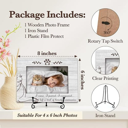 Cat Memorial Picture Frame, Cute Pet Wood Photo Frame With Stand, Cat Lover Gifts, Remembrance Sympathy Gifts for Loss of Cat, Left A Trail Of Beautiful Memories Frame -d05