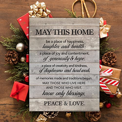 New Home Wall Art May This Home Be a Place of Happiness Canvas Print Inspirational Quote Framed Painting for Wall & Tabletop Decor Housewarming Gift
