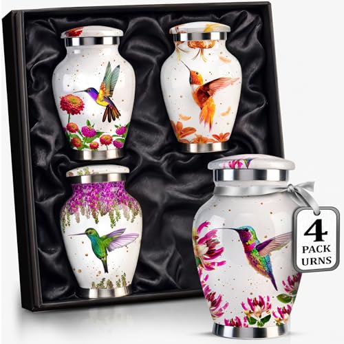 Small Urns for Human Ashes Set of 4 - Hummingbird Urns for Male & Female - Mini Urns for Sharing Ashes - Honor Loved Ones with Love and Grace (White) - color: White