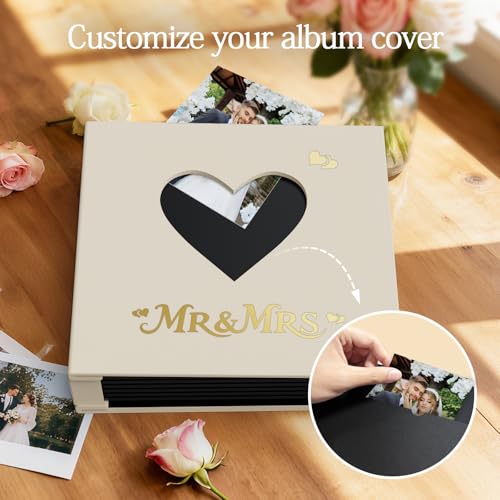 Wedding Photo Album 4x6 400 Pockets, Beige Linen Memory Book Gift - color: Love Beige