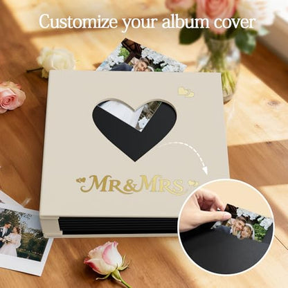 Wedding Photo Album 4x6 400 Pockets, Beige Linen Memory Book Gift - color: Love Beige