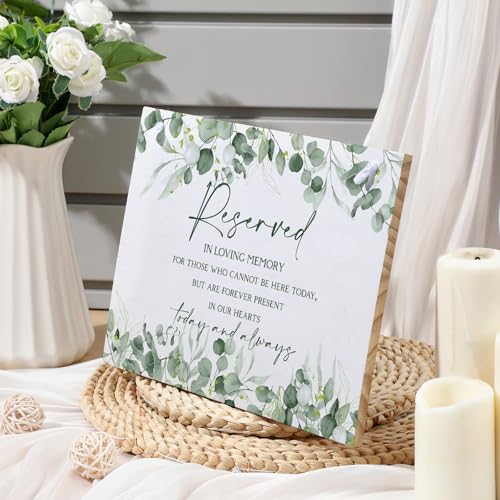 Sage Green Wedding Memorial Sign with Ribbon Leaf Eucalyptus Reserved Signs in Loving Memory of Love Ones Parents Celebrating Ceremony Memories Seat Sign from Heaven - style: Greenery Seat Sign