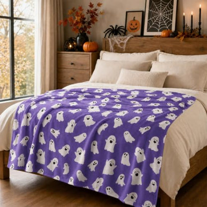 Halloween Blanket Cute Ghost Throw Blankets Gifts for Women Men 50"X60" - color: Purple Ghost