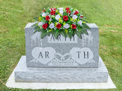 LVXINLI Artificial Cemetery Flowers Saddle-Shaped Tombstone Decorations Non-Fading UV-Resistant （Red and White Saddle - color: Red and White Saddle