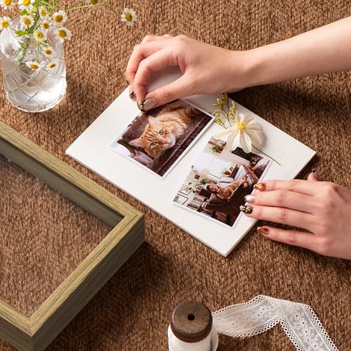 6x8 Small Shadow Box Frame with Ultra-Clear Glass & Soft Linen Back | With Push Pins and Stand, Deep 1.2" Brown Shadow Box Display Case – Display on Tabletop or Wall for Photo, Flower, Keepsakes - color: Brown+high Definition Panel + Shatter-proof Packagi