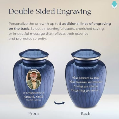 Geturns Embrace Adult Personalized Picture Cremation Urns for Human Ashes I Large Photo Pearl Cobalt Blue Funeral Urn for Men and Women I 200 lbs - color: Pearl Cobalt Blue