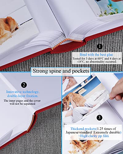 1DOT2 Photo Album for 4x6 Pictures with Writing Space, Red | Holds 402 Photos,Linen Cover with Front Window, Acid-free Inner Pages, Ideal for Marriage Children Travel Family - color: Red
