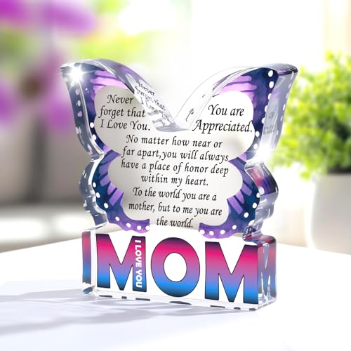 Mom Birthday Gifts from Daughter Son, I Love You Mom Gift for Mother New Bonus Step Moms Mama, Gifts for Moms Unique, Best Mom Ever Gift Ideas, Butterfly Acrylic Decorative Signs Plaques - style: Mom