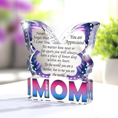 Mom Birthday Gifts from Daughter Son, I Love You Mom Gift for Mother New Bonus Step Moms Mama, Gifts for Moms Unique, Best Mom Ever Gift Ideas, Butterfly Acrylic Decorative Signs Plaques - style: Mom