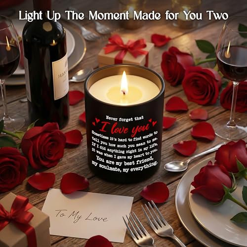 Anniversary Couple Gifts - Vanilla Lavender Candle 10 oz | Gifts for Him Her, I Love You Message, Long Lasting Burn, Soft Scented Glow, Glass Jar With Lid, Ready To Gift - color: I Love You