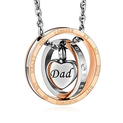 XIUDA Cremation Urn Necklace for Ashes Eternal Memory Carved Keepsake Stainless Steel Urn Jewelry Memorial Ash Holder - color: Silver&Rose Gold-DAD