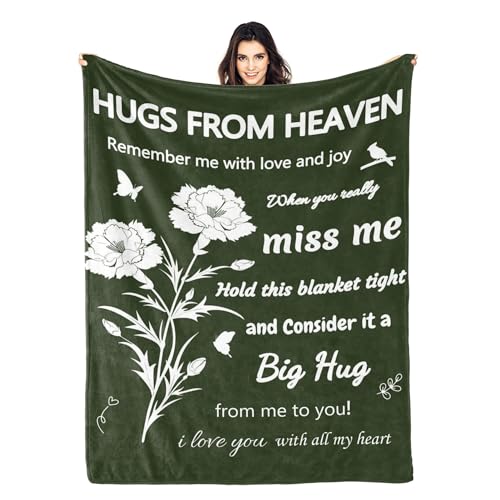 Memorial Blanket, Sympathy Blanket for Loss of Loved One, Hug from Heaven Gifts, Best Bereavement or Condolences Gifts, In Memory of Dad Mom Grandma Grandpa Husband Wife Friend Pet, 60"x50" Green - color: Green