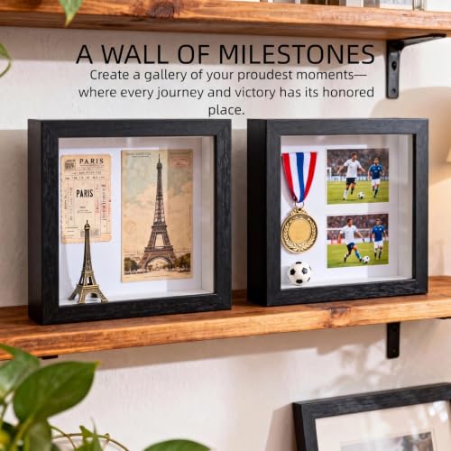 10x10 Shadow Box Frame, Deep Display Case for Flowers Memorabilia Photos | Deep Frame Gift with Crystal Clear Acrylic Front Wall Mount or Tabletop,Hanging Hardware&Double Sided Tape,2 Pack Black