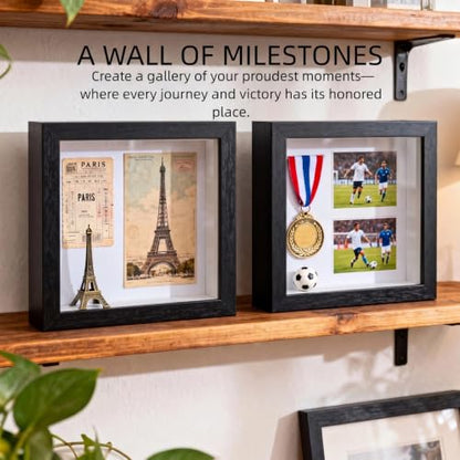 10x10 Shadow Box Frame, Deep Display Case for Flowers Memorabilia Photos | Deep Frame Gift with Crystal Clear Acrylic Front Wall Mount or Tabletop,Hanging Hardware&Double Sided Tape,2 Pack Black