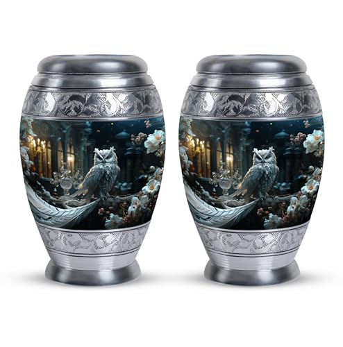 White Owl Sitting White Flower Urn for Ashes Adult Male- Urn for Ashes for Women - Cremation Keepsakes - 3 Inch - Pack of 2 - Small Urns for Remains - Miniature Urns - Loss Memorial - size: Pack Of 2