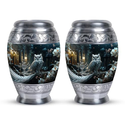 White Owl Sitting White Flower Urn for Ashes Adult Male- Urn for Ashes for Women - Cremation Keepsakes - 3 Inch - Pack of 2 - Small Urns for Remains - Miniature Urns - Loss Memorial - size: Pack Of 2