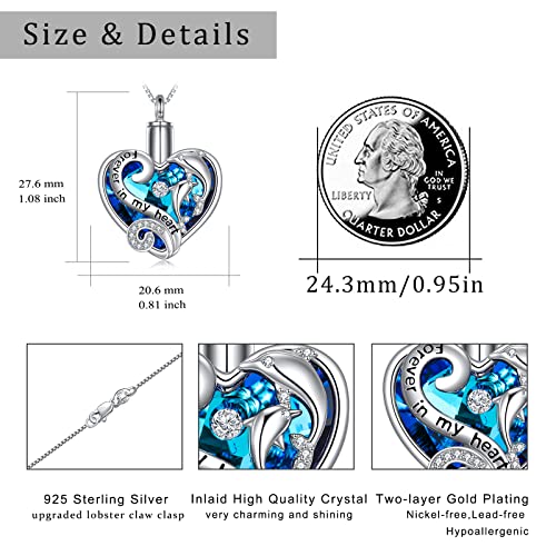 WINNICACA Silver Cremation Urn Necklaces for Ashes of Loved Ones - style: Dolphins Crystal Necklace