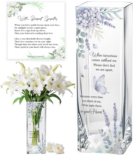 Sympathy Memorial Flowers Vase, Butterfly Condolence Gifts for Loss of Loved One, Bereavement Gift, Remembrance Decor for Loss of Mom Dad Husband Sister Friend, Grief Candle Holder Vase