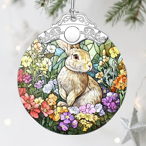 Rabbit Ornament, Stained Glass Christmas Decorations, Christmas Ornaments for Tree, Holiday Ornament, Gifts for Rabbit Lovers, Holiday Party Gifts, Gift Ideas & Xmas Gift - color: Rabbit