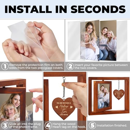 vinatimes Walnut Rotating Picture Frame for Mom Floating Frame 4x6 Photo Double-Side Mama Nana Step Mother-in-law Christmas Birthday Gifts Mother's Day Family Frame Tabletop Display HU-KX-MOM-WAL-A8 - color: 4. Mom - Walnut, size: 9"x8.2"